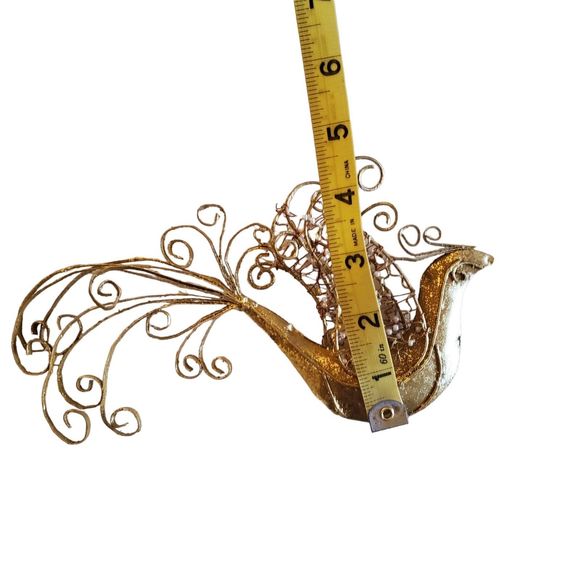 Handmade Gold Glitter Beaded Metal Peacock Ornament - Picture 6 of 6